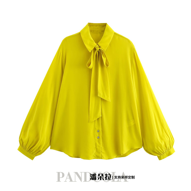 Cross-Border European and American Clothing 2025 Spring and Summer New Style Bow Tie Sleeve Long-Sleeved Shirt 3564063