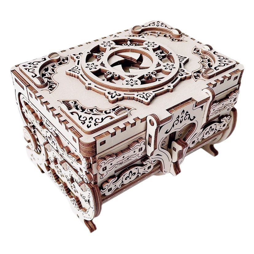Transfronterizo de bricolaje rompecabezas de madera 3D estéreo modelo de madera mecánica difícil montaje antiguo joyero