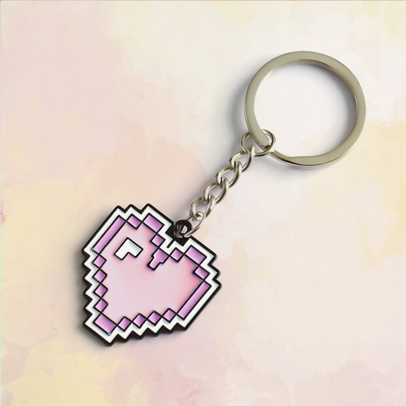 Cute metal keychain cross-border e-commerce cute gamepad pixel love European and American cartoon anime pendant