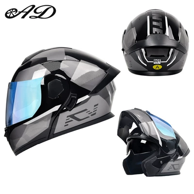 Motosiklet kaskı (dəbilqə) – Safety Helmet, Flip-Up, Breathable for Summer - dot3c-black-blade-aurora-blue-mirror-hd-mirror-m-size-55-56cm