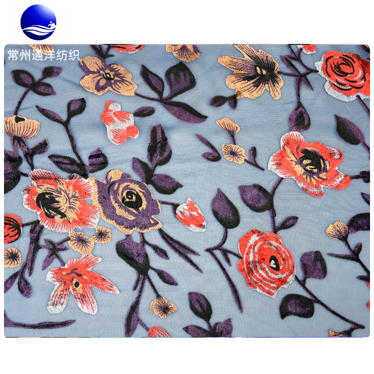 远销海外的梭织女装面料烂花锦粘绒& Burnout