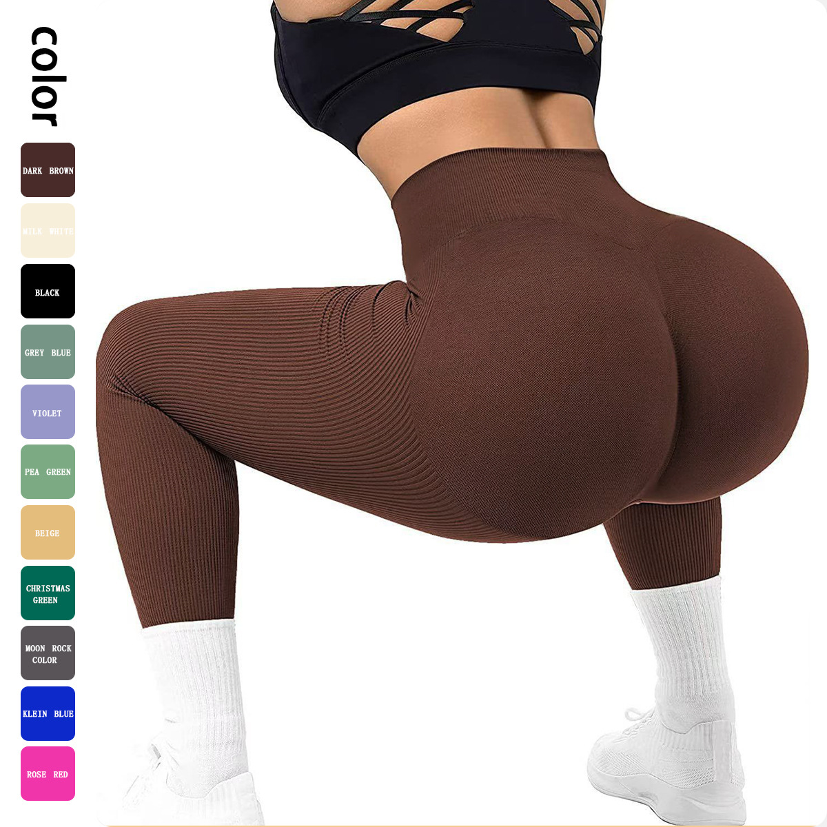 Pantalones de yoga de punto sin costuras estilo europeo y americano, pantalones deportivos de cintura alta con efecto push-up, alta elasticidad