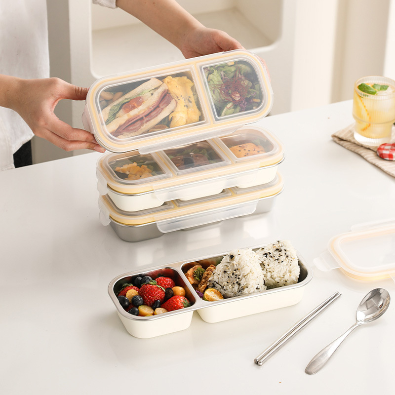 Xingbaifa Manufacturer Directly Supplies 304 Compartment Light Food Anti-Odor Lunch Box Sealed Lunch Box Student Office Worker Portable Box