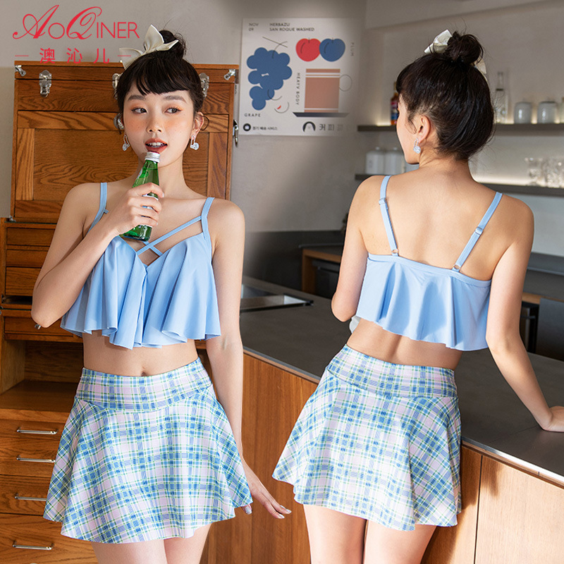 Traje de baño conservador dividido de dos piezas vacaciones de verano poliéster nueva moda sexy delgada falda adelgazante traje de baño para mujeres