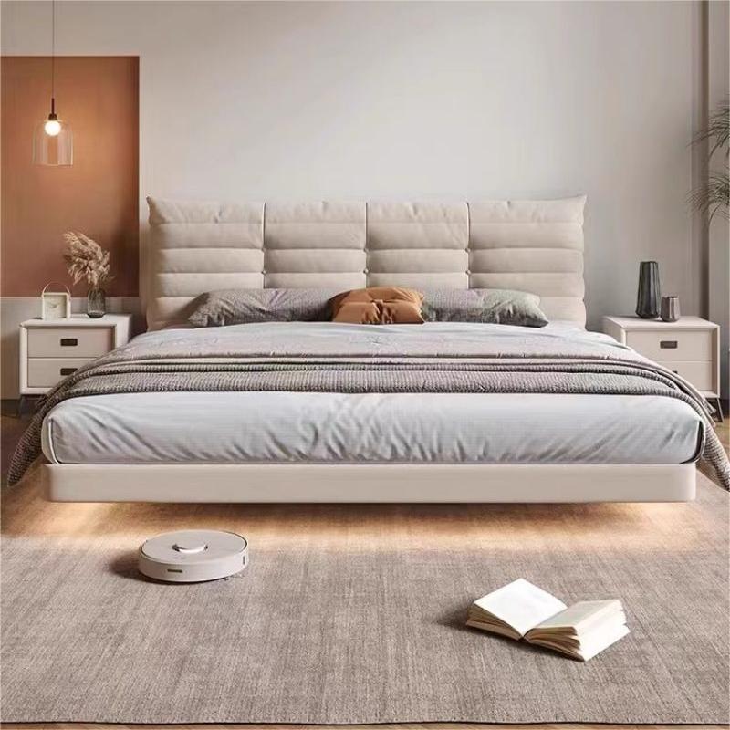 Cama de suspensión cremosa de oruga de viento 1.8m dormitorio pequeño cama doble cama de matrimonio moderna simple cama de tela roja cama image 3