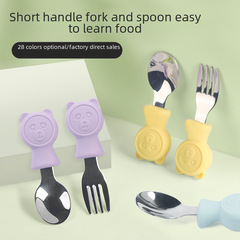 Children's Silicone Spoons and Forks, Baby Cartoon Stainless Steel Spoons, Cute Cartoon Baby Food Silicone Spoons and Forks