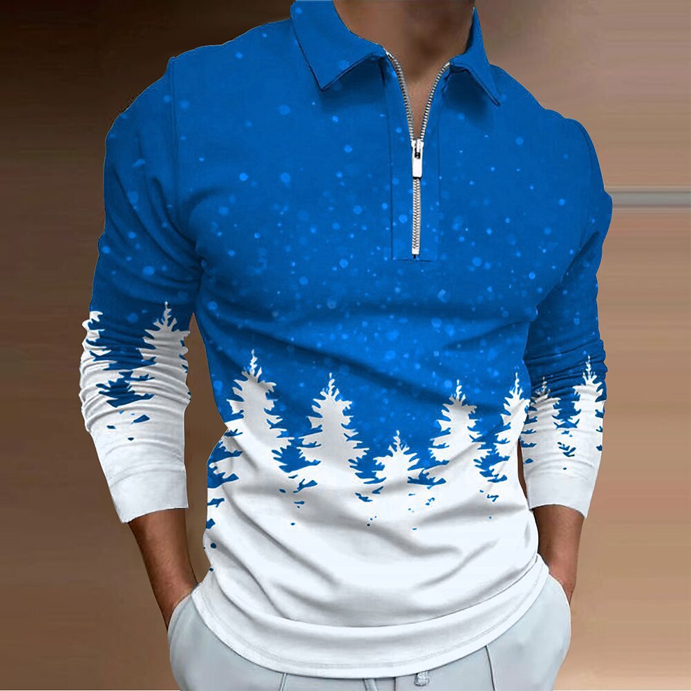2024 otoño nuevo estilo comercio exterior transfronterizo hombres estampado 3D casual cremallera camisa POLO de manga larga MB14