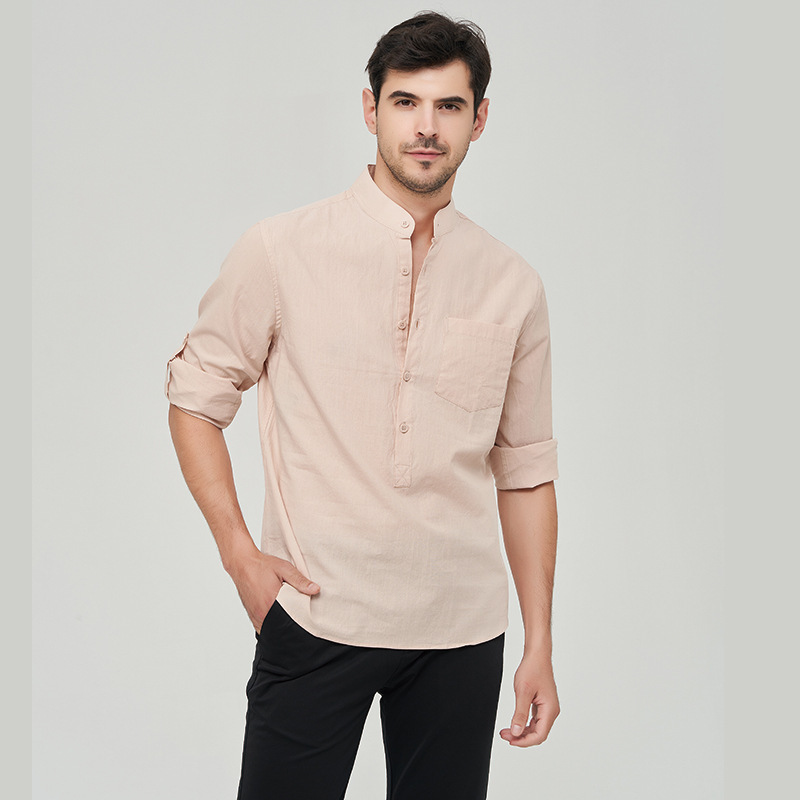 Promotional Cross-Border Us Size Business Casual Men's Pure Cotton Long-Sleeve Shirt Solid Color Pocket All-Cotton Shirt Top