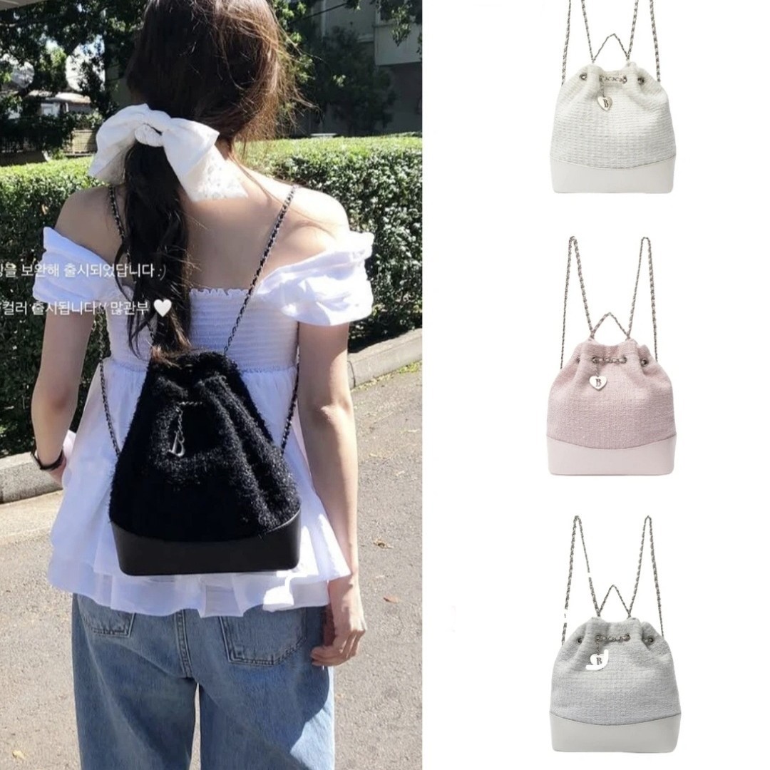 barnne* 韩国小众八奶小香风链条双肩包女抽绳百搭网红直播同款新