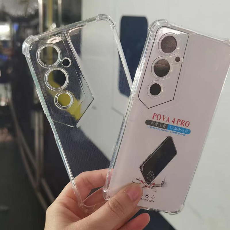1.5mm four-corner drop-resistant transparent TPU phone case for Tecno Pova4Pro machinable lanyard protective cover