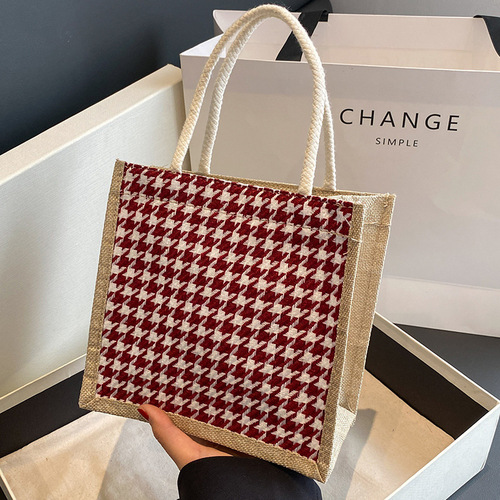 Small fresh ins portable linen lunch bag for women  summer hand-carried linen small shoulder bag imitation linen shopping bag