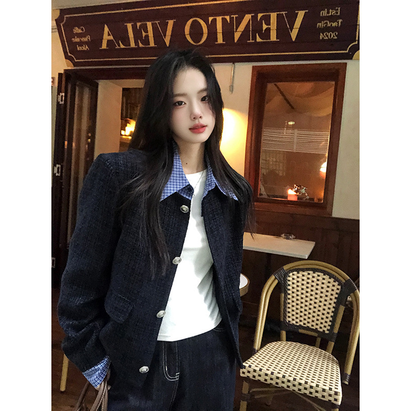 小仙倪子韩系温柔小香风女秋季新款单排扣假两件外套显瘦气质上衣|undefined