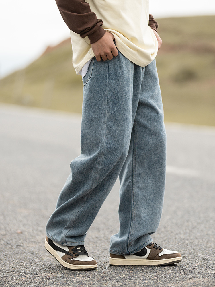 Hanlu Xingangfeng jeans para hombre para hombre 2025 primavera nuevo color sólido lavado recto ins pantalones de tendencia