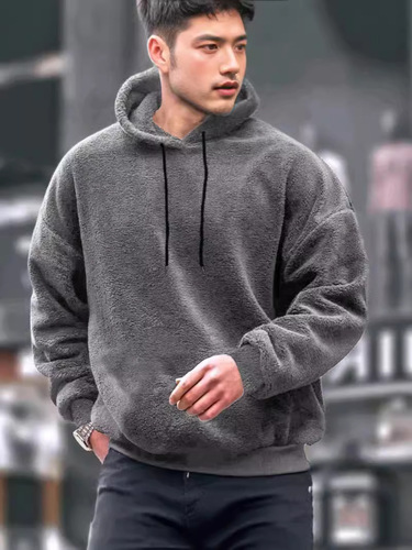Alibaba.com Autumn and Winter Men's Casual Large Size Hooded Sweatshirt, Unisex Coral Fleece Fashion Warm Coat