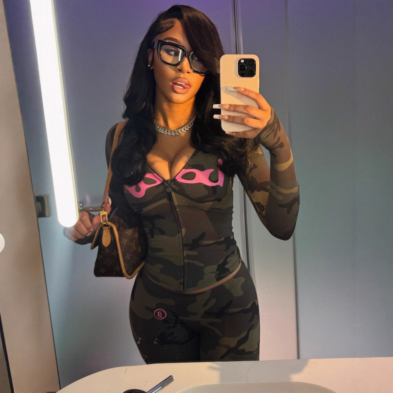 2026 New European and American Style Versatile Sexy Letter Print Hooded Long-Sleeve Cardigan Top and Pants Set 2026 New European and American Style Versatile Sexy Letter Print Hooded Long-Sleeve Cardigan Top and Pants Set