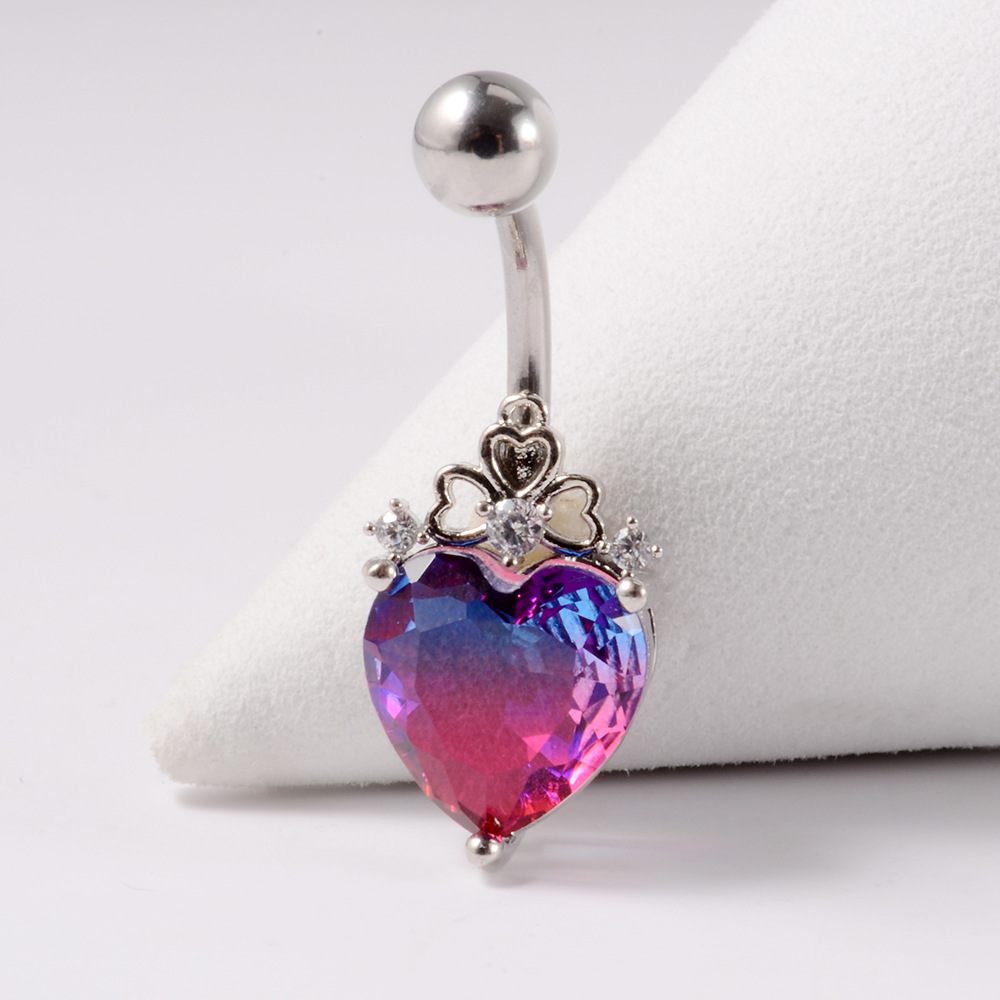 Fashion Heart Shape Stainless Steel Inlay Zircon Unisex Belly Ring 1 Piece