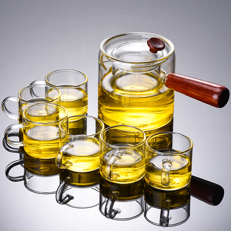 Chinese style side handle glass transparent tea set home office thickened Kung Fu tea set teapot complete set of tea ceremony