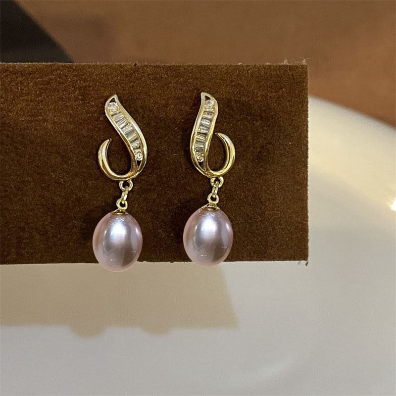 사랑의 물방울 진주 귀걸이 (라벤더 진주)