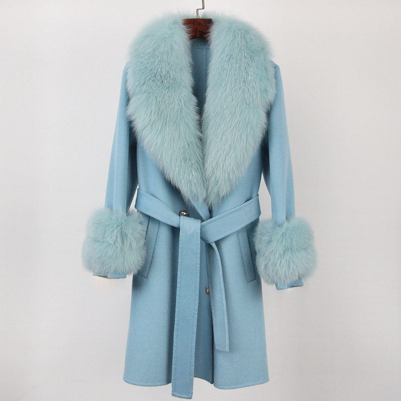 Abbigliamento da donna Cappotto in cashmere double face con pelliccia per donna Autunno e inverno Colletto da completo Caldo e sottile Cappotto in lana di alta qualità per donna_voghion.com