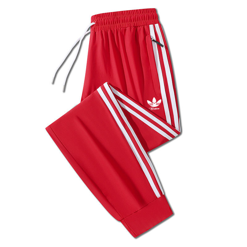 Clover Men's Three-Stripe Ice Silk Sports Pants, Summer Thin Quick-Dry Casual Loose Straight-Leg Trendy Sweatpants Clover Men's Three-Stripe Ice Silk Sports Pants, Summer Thin Quick-Dry Casual Loose Straight-Leg Trendy Sweatpants