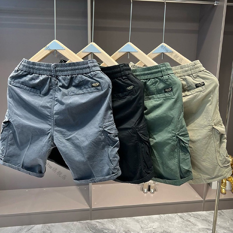 Cross-Border 2025 Summer Cargo Shorts Men's Casual Multi-Pocket Loose Elastic Cotton Mid-Length Shorts for Outerwear 5