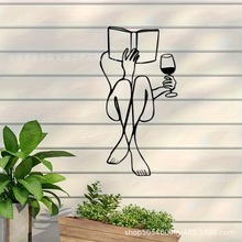 跨境读书的女人 Whit Wine， 金属墙面装饰 书与酒 极简线条装饰