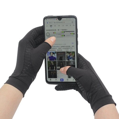 Cross-border copper fiber pressure gloves with exposed two fingers outdoor warm non-slip driving fitness sports cycling gloves