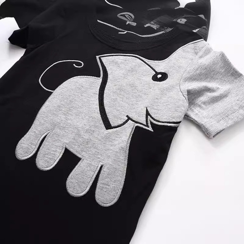 Children's Summer 2-7Y New Homecoming Set with Elephant for Boys, Short Sleeve Pajama Set of 2, Wholesale