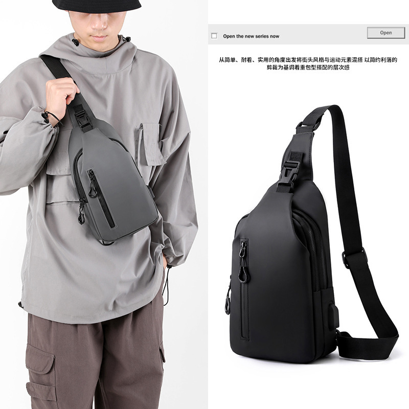 Cross-border New Chest Bag Men's High-end Messenger Bag Men's Water-repellent Shoulder Bag USB Charging Chest Bag