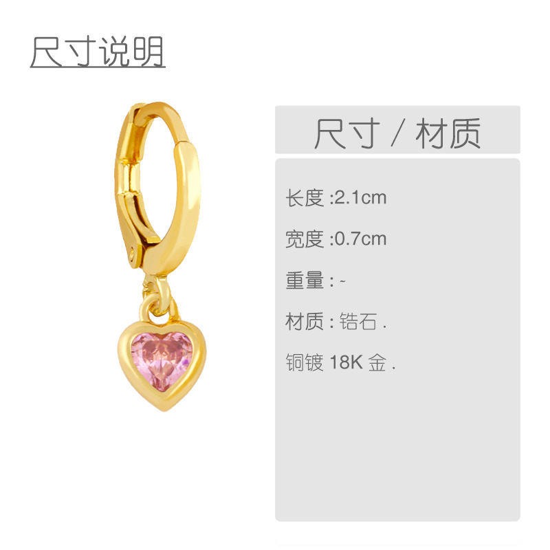 5g Weight 18K Gold Plated Plating Material Artificial Gemstones Inlay Material Earrings Classification Housewarming, Anniversary, Business, Wedding, Travel, Party, Birthday, Festival Occasion Copper Material Heart Pattern Women'S Gender Fashion Style Rose Red, White, Pink, Green, Blue, Champagne, Yellow, Black Color Fashion Heart Copper Artificial Gemstones Copper Earrings 1