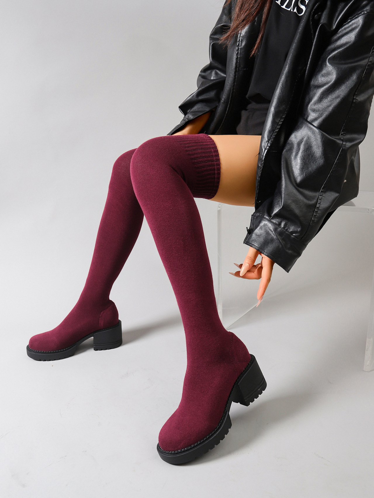 Damen Overknee Cowboystiefel Mit Blockabsatz Und Elastischer Passform_voghion.com