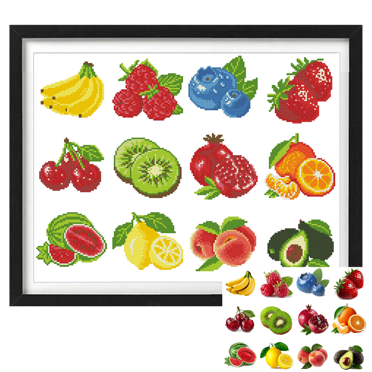 Transfronterizo caliente amazon inglés 12 piezas de frutas de bordado cruzado conjunto de pequeñas piezas lindas novato bordado cruzado image 6
