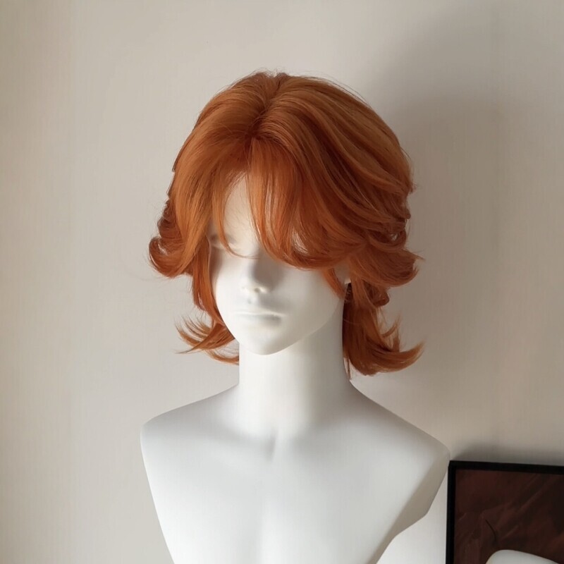 Orange Lace Front Wig with High-Layered Mullet Style, Suitable for Cosplay and Daily Use, Short Hair, Realistic and Breathable Full Wig