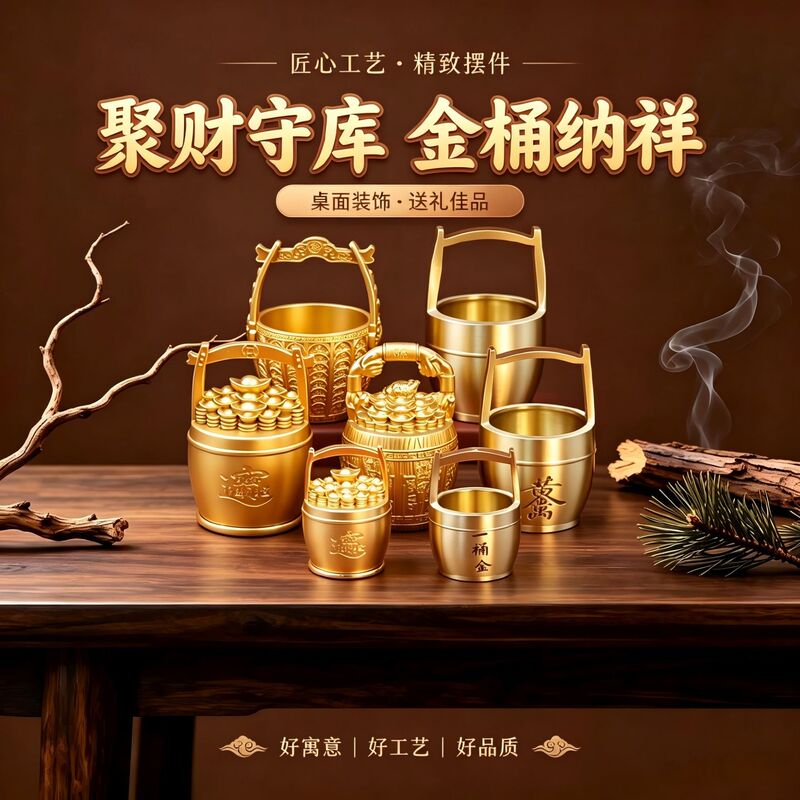 Brass a bucket of gold gold ten thousand two fortune ornaments new store opening housewarming new house small bucket ornaments increase number