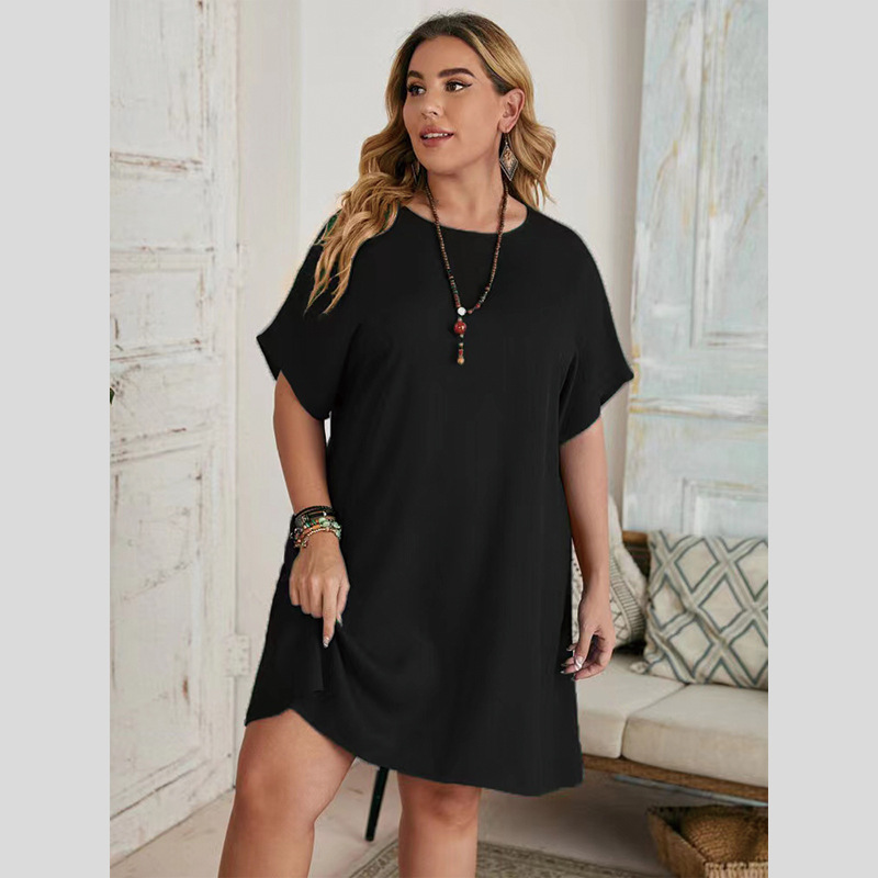 2022 europeo y americano transfronterizo Amazon estación independiente más tamaño ropa de mujer nuevo color sólido cuchara collar Batwing manga vestido image 4