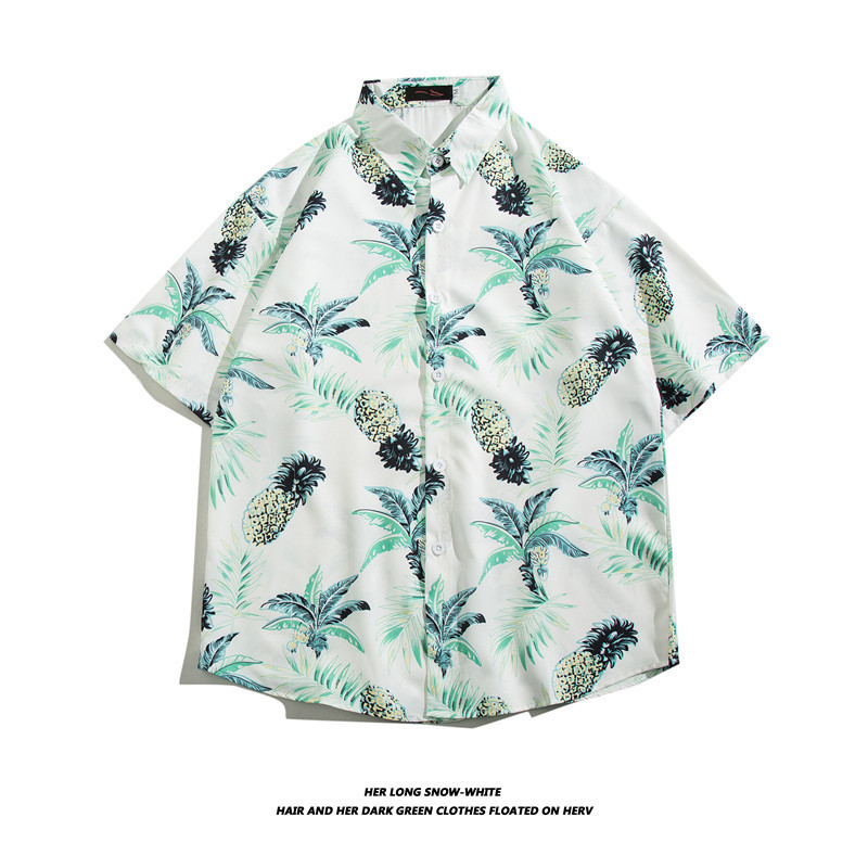 Hawaiian Ice Silk Shirt Men's Trendy Brand Short-sleeved Shirt Men's Summer Beach Flower Shirt Couple's Loose Jacket