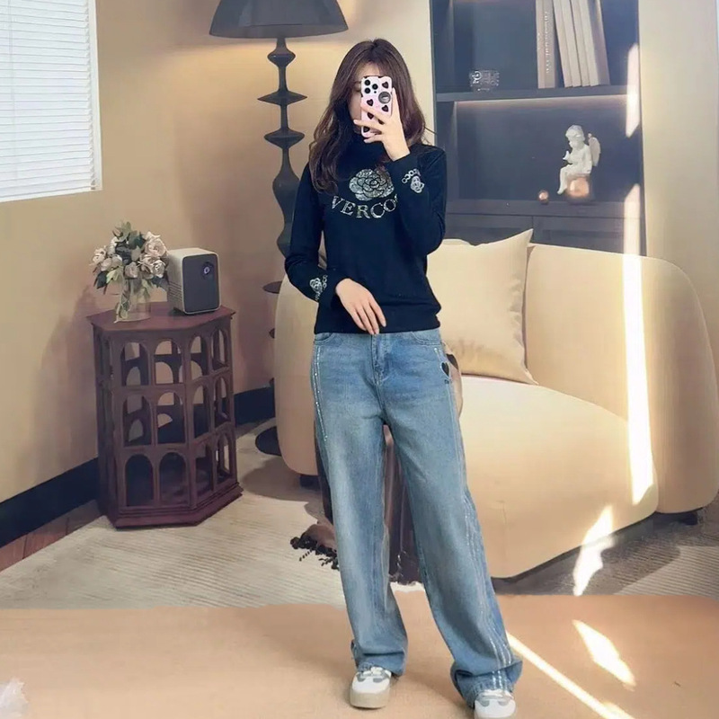 秋冬中领山茶花设计感时尚潮流打底衫修身气质洋气名媛风女装上衣|undefined