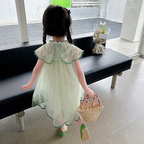 Ladycat Embroidered Gauze Skirt Children's Summer Outfit Chinese Style Retro Baby Girl Princess Dress Dress