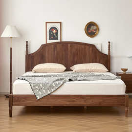 北美黑胡桃木法式复古实木床现代简约北欧白橡木原木卧室双人婚床