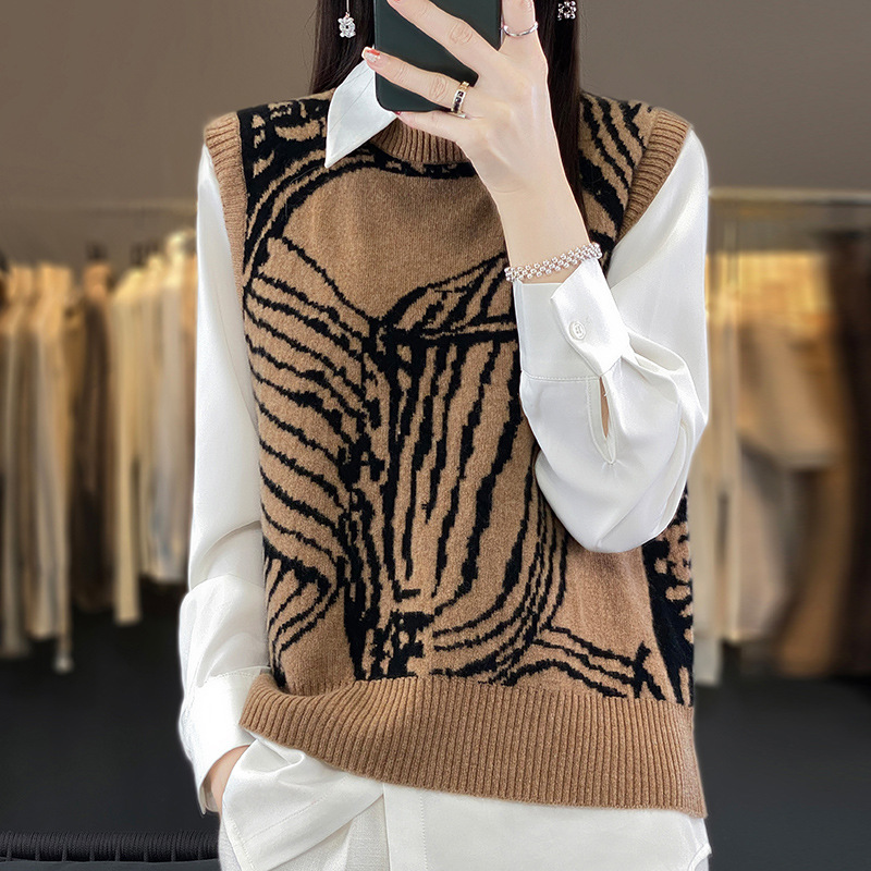 Otoño e Invierno nuevo retro Chaleco de punto jacquard chaleco desgaste exterior de las mujeres chaleco diseño corto sin mangas suéter superior image 8