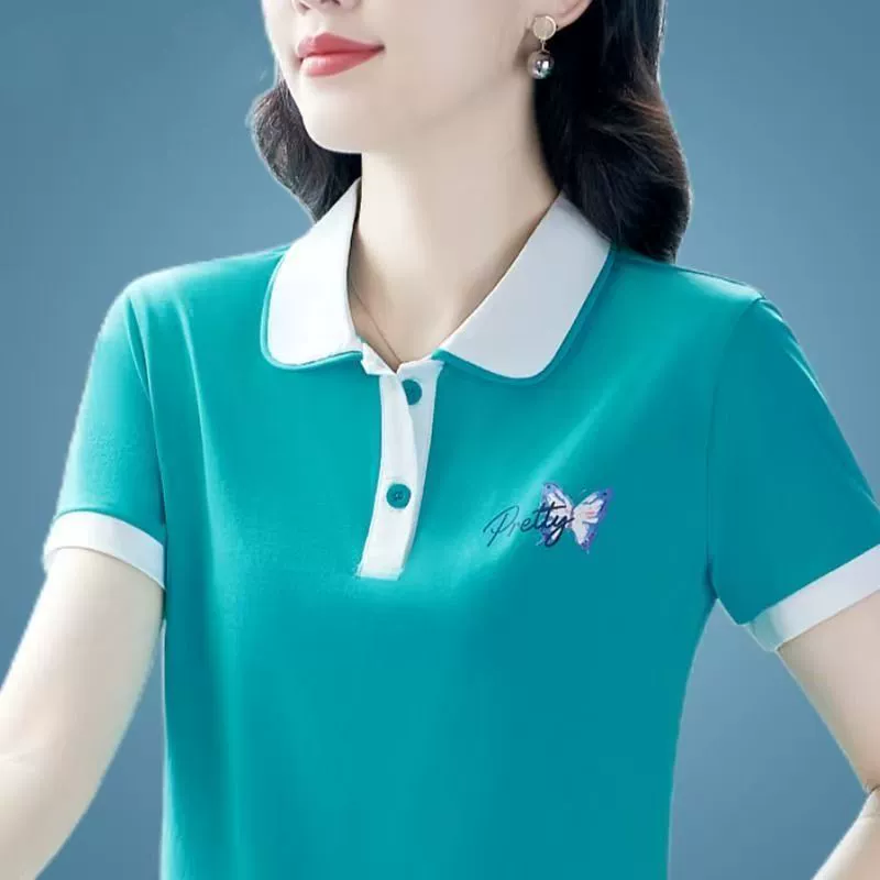 Мама среднего возраста лацкана летняя футболка с короткими рукавами