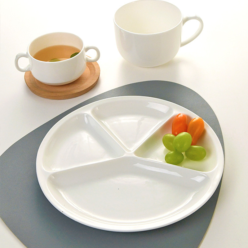 White Bone China Tableware Fast Food Plate Student Cafeteria Divided Plate Four-Compartment Six-Compartment Plate Bowl and Plate Set White Bone China Tableware Fast Food Plate Student Cafeteria Divided Plate Four-Compartment Six-Compartment Plate Bowl and Plate Set