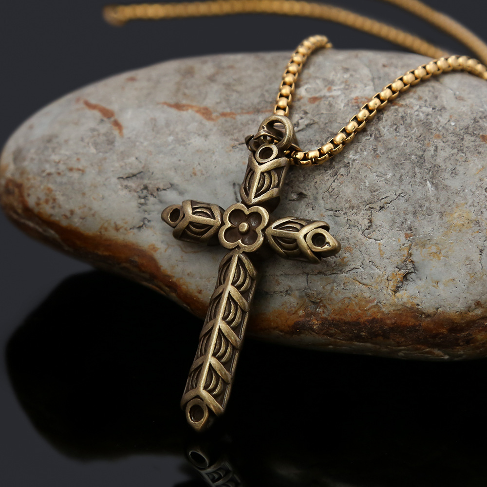 Cross Flower Necklace For Men In Stainless Steel Titanium Style_voghion.com