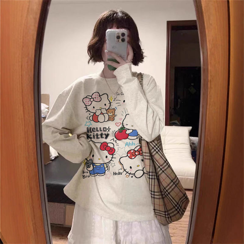 Hellokitty Hello Kitty Autumn and Winter Long-Sleeved T-Shirt Women's Cartoon Cute Top Loose Cotton Bottoming Shirt