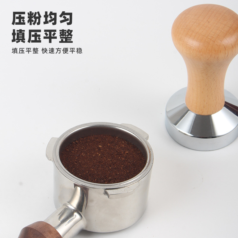 Mango de madera café en polvo prensa de metal café en polvo prensa martillo café paño en polvo prensa 51mm/58mm Dispositivo de llenado de polvo herramientas de apoyo