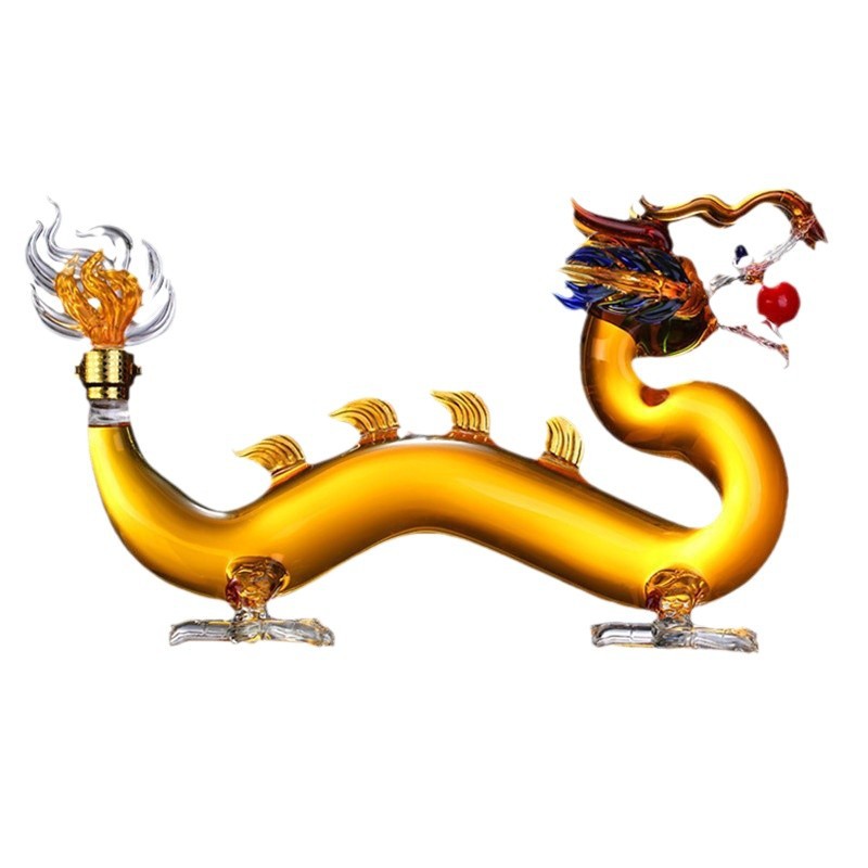 Botella de vino artesanal de vidrio tipo dragón Botella de vino de burbuja de vidrio transparente doce Zodiaco conjunto de vino botella de vino vacía Botella de vino de vidrio tipo Dragón