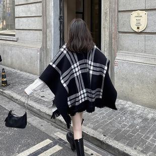 Knitted Plaid Shawl Coat Scarf Cape Two-sided Wear Fashion Joker Cloak Warm Autumn and Winter Outer Wear Wholesale