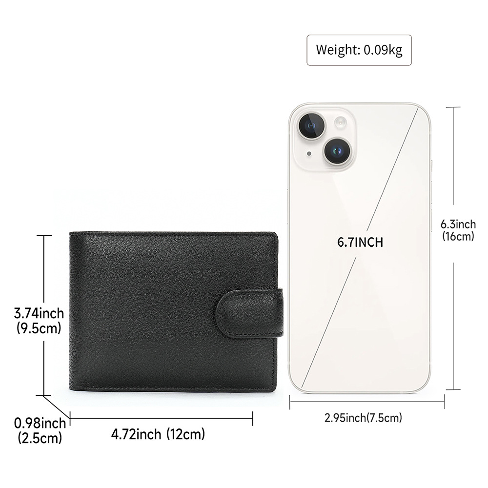 Ví nam gập mini da bò thật cao cấp, nhiều ngăn thẻ RFID, kiểu dáng mỏng nhẹ — Đen, Nâu, 12*2.5*9.5cm