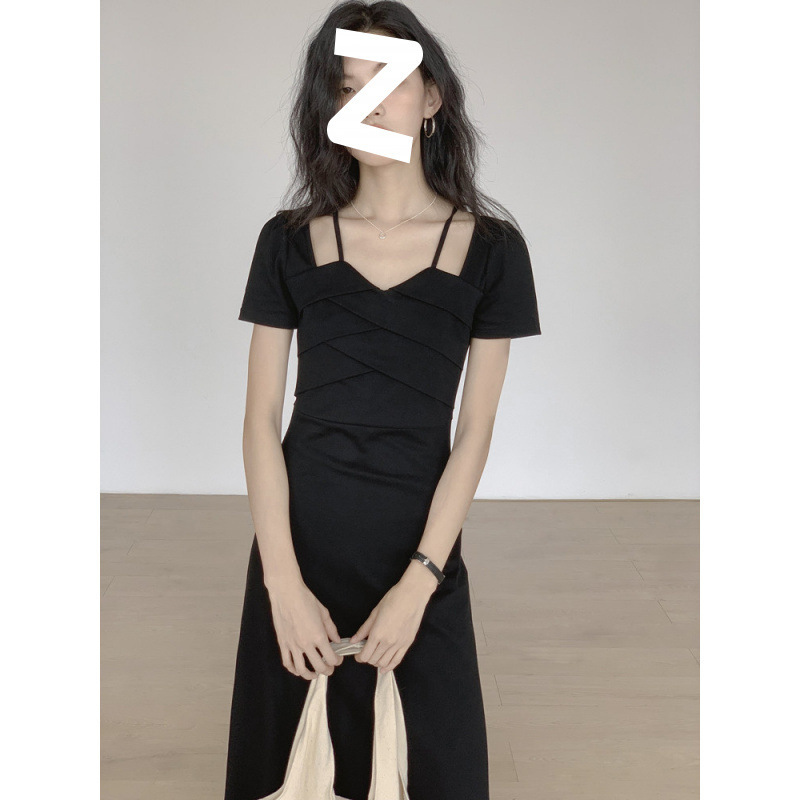 黑色挂脖裙子2025女夏季新款收腰显瘦裙气质连衣裙长款厂家直销|undefined