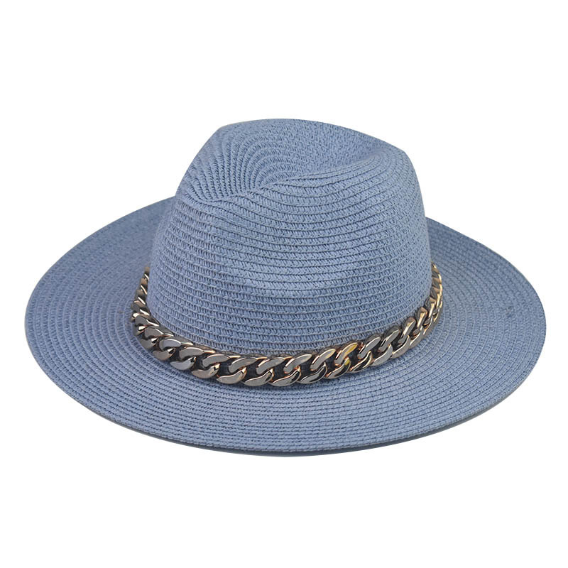 Comercio exterior transfronterizo Four Seasons Sombrero de paja de cadena grande de oro Cadena de sombrero de paja de Jazz de ala grande Sombrero de paja de tapa plana